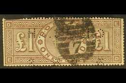 1884  £1 Brown-lilac Watermark Crowns, SG 185, Used, With Commercial Perfin, Small Crease And Some Trimmed/shaved Perfs, - Autres & Non Classés