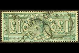 1887-92  £1 Green, SG 212, Used With Cds Pmks, Light Vertical Mark At Left.  For More Images, Please Visit Http://www.sa - Otros & Sin Clasificación