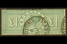 1887-92  £1 Green, SG 212, Very Fine Used With Some Perf Faults. Cat £800. For More Images, Please Visit Http://www.sand - Sonstige & Ohne Zuordnung