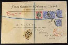 1902  (25 Mar) Envelope Registered From Manchester To France Bearing The QV 1s Green And Carmine "Jubilee" (SG 214) & KE - Otros & Sin Clasificación