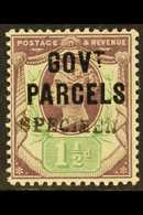 OFFICIAL  GOVERNMENT PARCELS 1887 1½d Dull Purple And Pale Green, With "SPECIMEN" Handstamp (type 9), SG L24s, Very Fine - Other & Unclassified