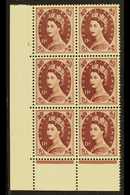 1952-54  11d Brown-purple, SG 528, Superb Mint (only One Stamp Hinged) Lower Left Corner CYLINDER '1' (Dot) BLOCK Of 6.  - Altri & Non Classificati