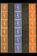 1958-61 VERTICAL STRIPS OF 10  Graphite Lined ½d Orange-red (upright Wmk) - SG 587, 1d Ultramarine - SG 588 & 2d Light R - Other & Unclassified