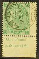 ISLE OF MAN  GB 1867-80 1s Green Plate 6, Wmk Spray, SG 113, Very Fine Used, Bottom Right  Corner Stamp With Intact Shee - Sonstige & Ohne Zuordnung