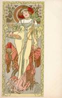 Mucha, Alfons Herbst Frau In Gelb Mit Fruchtplatte Jugendstil Künstler-Karte I- Art Nouveau - Other & Unclassified