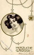 Jugendstil Frau Geprägt Künstler-Karte 1901 I-II (fleckig) Art Nouveau - Altri & Non Classificati