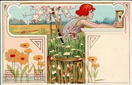 Jugendstil Frau Sanduhr Künstlerkarte I-II Art Nouveau - Autres & Non Classés