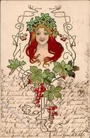 Jugendstil Frau Wein Künstler-Karte 1902 I-II (Eckbug) Art Nouveau Vigne - Sonstige & Ohne Zuordnung
