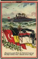 Mechanik-Karte Propaganda WK I Schiff Flaggen Türkei Deutschland Österreich Zieh-Karte I-II Bateaux Bateaux - Other & Unclassified