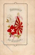 Seide Gestickt Flagge Schweiz Genf I-II (fleckig) Soie - Other & Unclassified