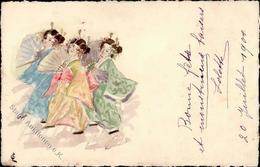 Handgemalt Geishas Künstlerkarte 1908 I-II Peint à La Main - Altri & Non Classificati