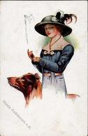 Frau Mode Hund  Künstlerkarte 1917 I-II (Eckbug) Chien - Other & Unclassified