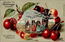 Lebensmittel Tracht Thüringer Kirschen Prägedruck II (Ecken Abgestoßen) - Werbepostkarten
