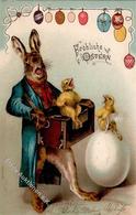 Drehorgel Hase Personifiziert Ostern  Prägedruck 1905 I-II Orgue De Barbarie Paques - Other & Unclassified