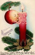 Weihnachten Kerze Apfel Personifiziert Prägedruck I-II Noel - Autres & Non Classés