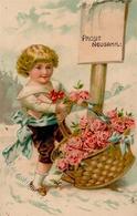 Neujahr Kind Blumen  Prägedruck 1908 I-II Bonne Annee - Neujahr