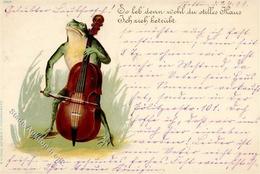 Frosch Personifiziert Cello Litho 1899 I-II Grenouille - Altri & Non Classificati