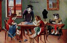 Katze Personifiziert Nähstunde Künstlerkarte I-II Chat - Gatti