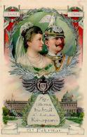 Adel Preußen Kaiser Wilhelm II Und Frau Silberhochzeit Prägedruck 1906 I-II (Klebereste, Eckbug) - Familles Royales