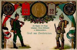 Regiment Zweibrücken (6660) 22 Bayer. Inf. Regt. Prägedruck 1915 I-II - Regiments
