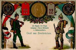 Regiment Zweibrücken (6660) 22 Bayer. Inf. Regt. Prägedruck 1915 I-II - Regimenten