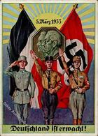 NSDAP-Prop-Ak WK II - Bildkunst Nr. 38 DEUTSCHLAND Ist ERWACHT Sign. C.Horn -kl. Einriß II - War 1939-45