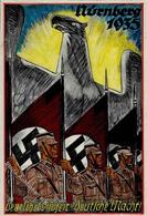 REICHSPARTEITAG 1935 WK II - Festpostkarte HANDGEMALT!!! Auf Beschnittener! Karte - Sehr Selten!!" - Guerre 1939-45