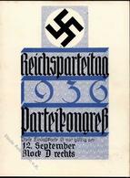 REICHSPARTEITAG 1936 WK II - Einlasskarte 12.9.36 PARTEIKONGRESS - Waager Gefaltet- - War 1939-45