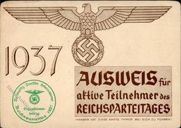 Reichsparteitag WK II Nürnberg (8500) 1937 Ausweis Für Aktive Teilnehmer I-II (gebrauchsspuren) - Guerra 1939-45