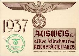 Reichsparteitag WK II Nürnberg (8500) 1937 Ausweis I-II (keine AK, Mittelbug) - War 1939-45