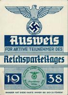 Reichsparteitag WK II Nürnberg (8500) 1938 Ausweis Für Aktive Teilnehmer I-II - Weltkrieg 1939-45