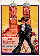 MÜNCHEN WK II - ZIMMERHANDWERK REICHSVERBANDSTAG 1937 - Künstlerkarte Sign. Otto Obermeier I-II -etwas Fleckig- - Weltkrieg 1939-45