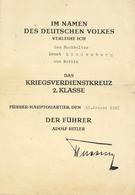 Verleihungsurkunde WK II Kriegsverdienstkreuz 2. Klasse II (kleine Einrisse) - Oorlog 1939-45