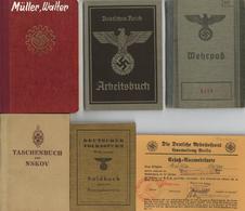 WK II DOKUMENTE - NS-Konvolut Von 6 Dokumenten/Ausweisen U.a. Wehrpaß Und VOLKSSTURM-AUSWEIS 14.2.45 I-II - Oorlog 1939-45