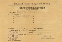 WK II NSDAP Kreisleitung Groß Danzig Fahrtberechtigungsschein I-II - Oorlog 1939-45