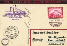 Zeppelin, 1931, Si.112Ab, Schwabenfahrt, BP 28.6.31", 1 M Zeppelin Auf Karte (Motiv Zeppelin), Best.Stpl. + Ak-DB "BÖBLI - Airships