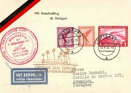 Zeppelin, 1932, Si.183C, 7.SAF, Anschlußflug Ab Stuttgart 25.9.32", Zep.-Karte Mit 3 Marken, Alle Stpl., Nach Asuncion I - Aeronaves