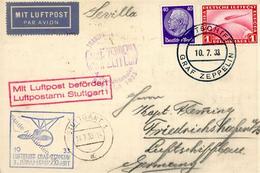 Zeppelin, 1933, Si.219D, 3.SAF, BP 10.7.33", Mit 2 Marken, Karte Mit Abgabe Sevilla 1933, Alle Stpl. I-II Nach Santiago" - Airships