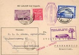 ZEPPELINPOST Sieger 129 D - Zeppelinkarte 2. SAF 1931 Hin- Und Rückfahrt Mit DR-BRASILIEN MIF, Sieger 150.- I-II - Dirigibili