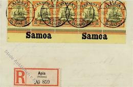Kolonien Samoa APIA 10.6.08 R-Brief Unterrandstück MeF Mi 11 (5er Streifen) Nach Haiphong-Indonchina, Rücks. Durchgangss - Zonder Classificatie