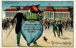 Typen Dicke Frau Humor Bahnhof Leipzig Künstler-Karte 1915 I-II - Unclassified
