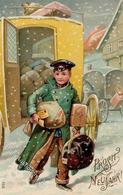 Postkutsche Neujahr Prägedruck 1908 I-II Bonne Annee - Postal Services