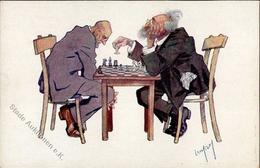 SCHACH - Sign. Künstlerkarte Schachspieler I - Chess