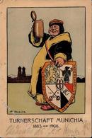 Studentika MÜNCHEN - 25 Jahre TURNERSCHAFT MUNICHIA 1908 - Künstlerkarte Sign. O.Quente - Nadelloch II - Andere & Zonder Classificatie