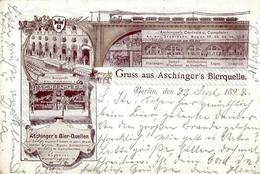 Berlin Mitte (1000) Gasthaus Aschinger Bierquelle Eisenbahn Lithographie 1898 II (Stauchung) Chemin De Fer - Verzamelingen (zonder Album)