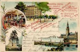 Hamburg (2000) Hotel Berliner Hof Rathaus Kriegerdenkmal Werbe AK 1901 II (Stauchung) - Collections (sans Albums)