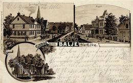 Balje (2161) Postamt Gasthaus Landeshaus Lithographie I-II - Verzamelingen (zonder Album)