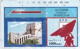 Syria, SYR-03,  Tamura Cards - Red Parabolic, View Aleppo Castle & Satellite Dish,  2 Scans.  Please Read - Syria