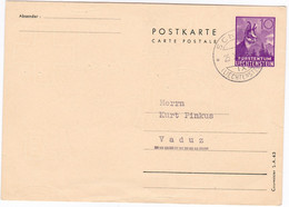 Liechtenstein 1944: Postkarte"Gämse"LBK No.27 (Courvoisier S.A. 43) Nach Vaduz, Mit O SCHAAN 25.X.46 (LBK CHF 45.00) - Enteros Postales