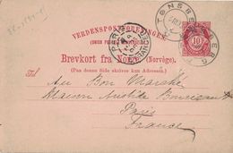 NORVEGE - CACHET ENTREE - PARIS ETRANGER - 8 MARS 1896- ENTIER POSTAL DE TONSBERG (P1) - Entry Postmarks